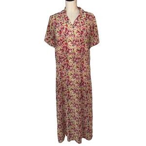 Napa Valley Vintage Women’s Fall Floral Maxi Shirt Dress size 16 Short Sleeve